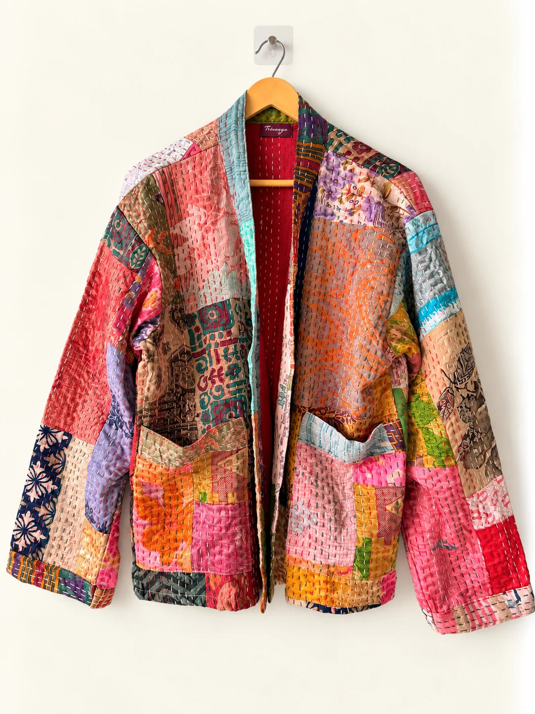 Silk Kantha Jacket - Blush Medley (Front)
