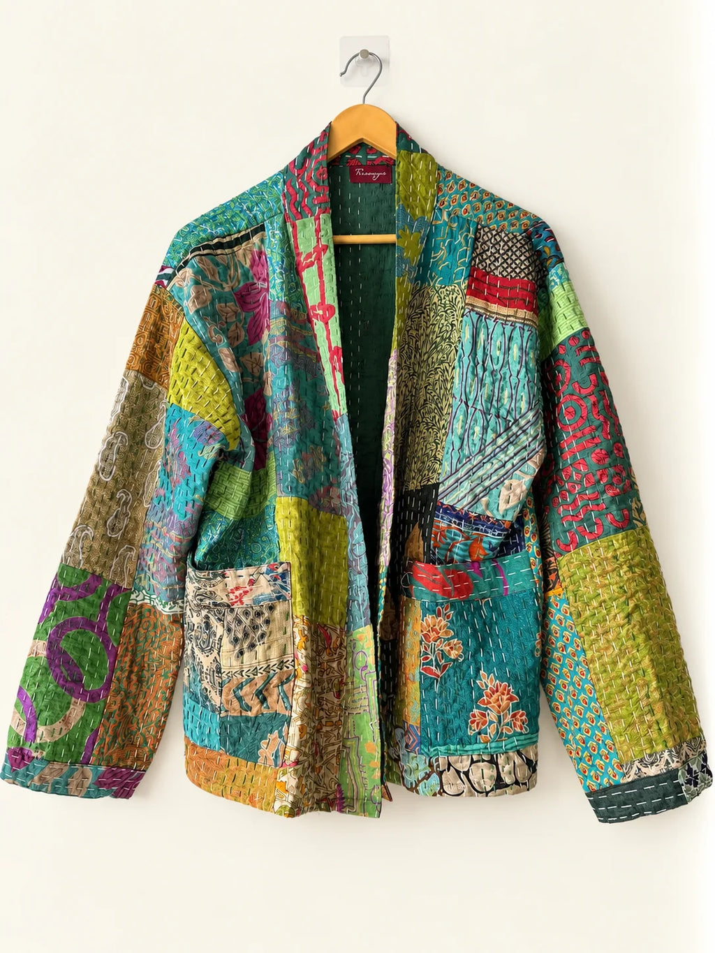 Silk Kantha Jacket - Emerald Mosaic (Front)