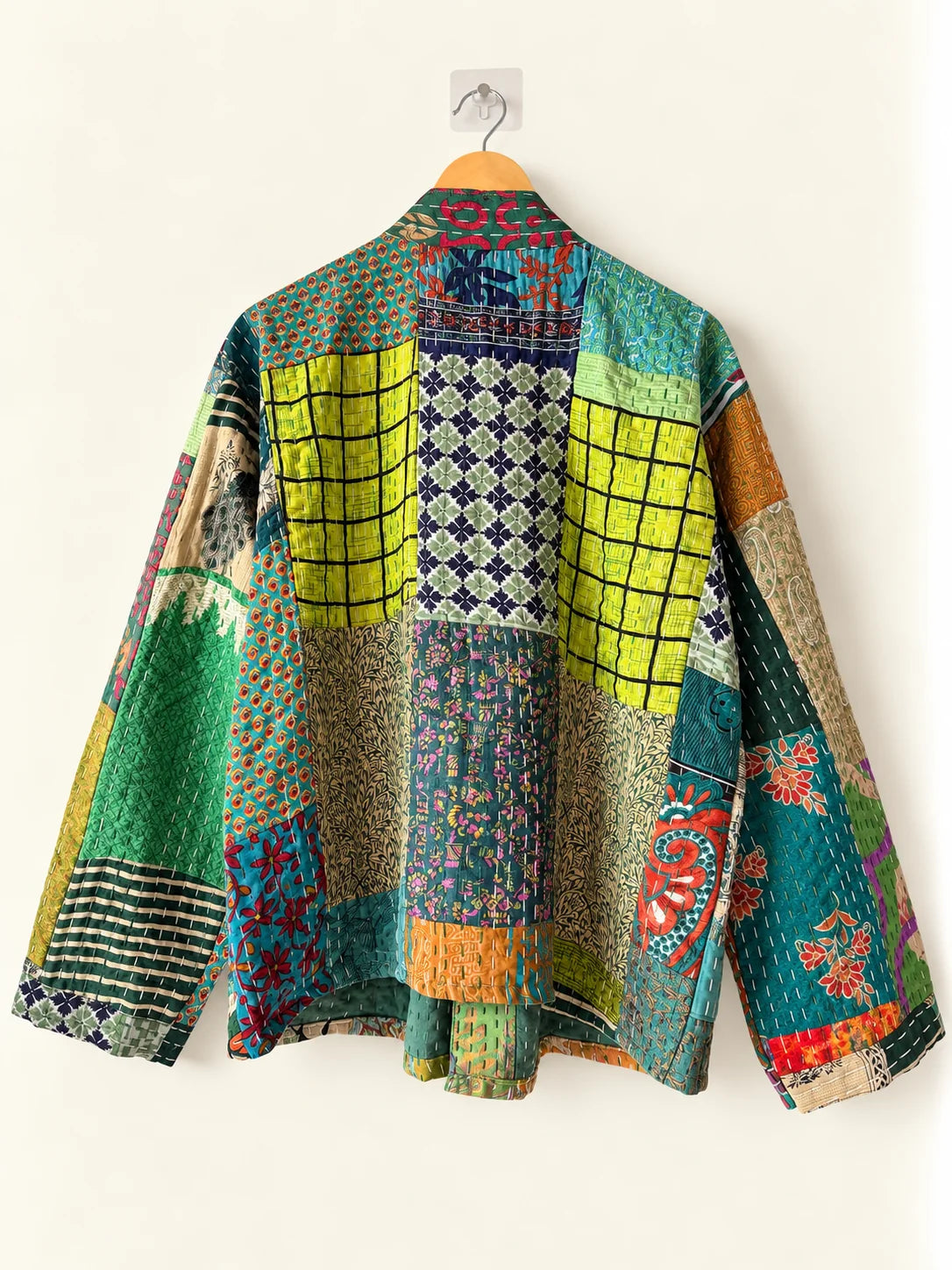 Silk Kantha Jacket - Emerald Mosaic (Back)