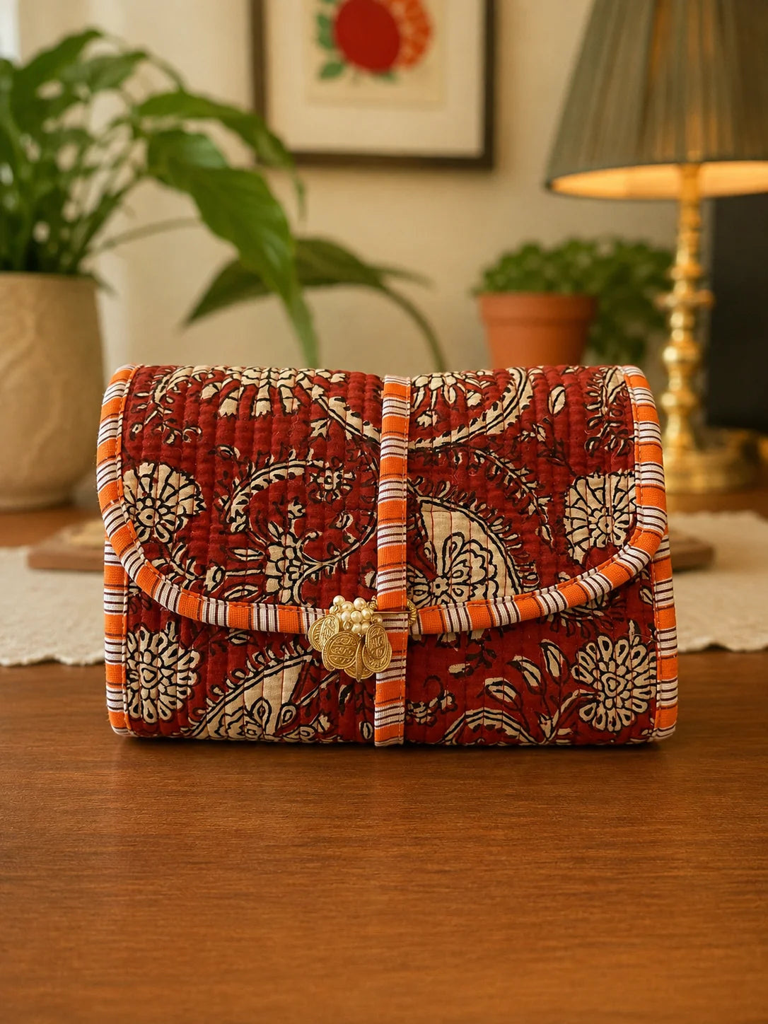 Handblock Fold Organiser - Flowervine (Closed)