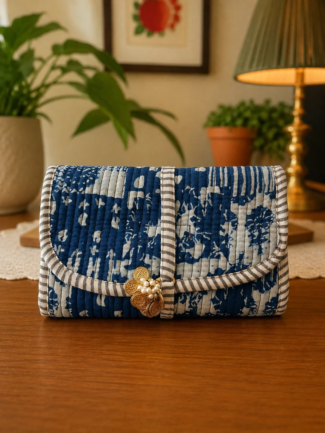 Handblock Fold Organiser - Indigo (Closed)