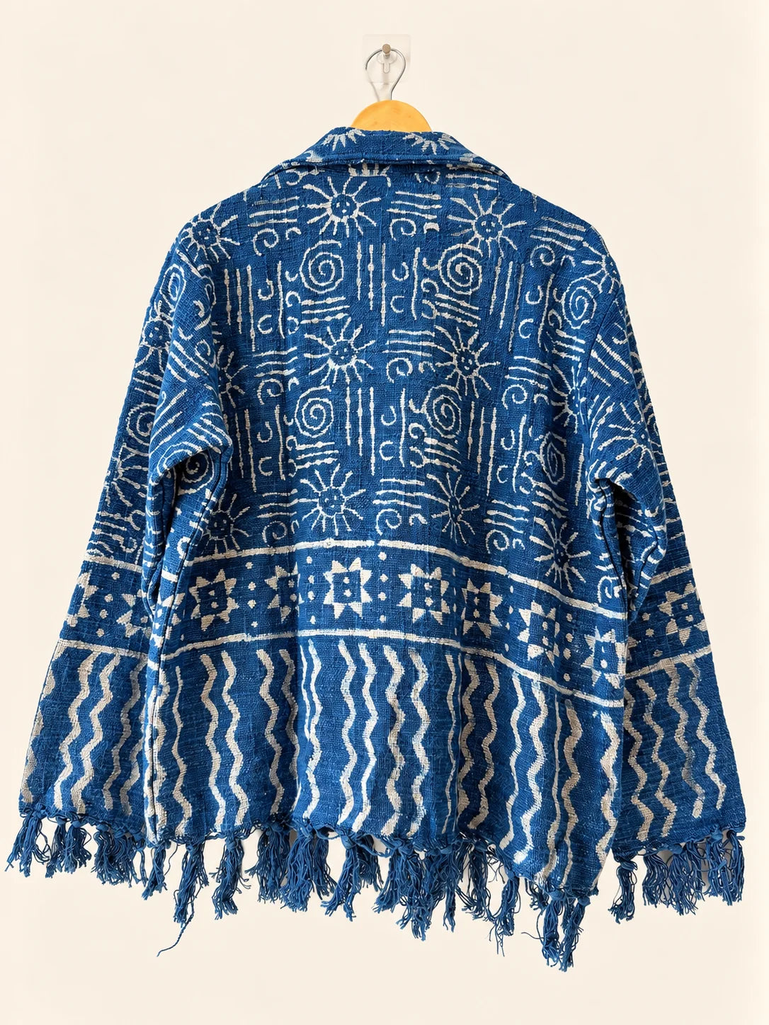 Indigo Handblock Jacket - Indigo II: Sun & Spiral (Back)