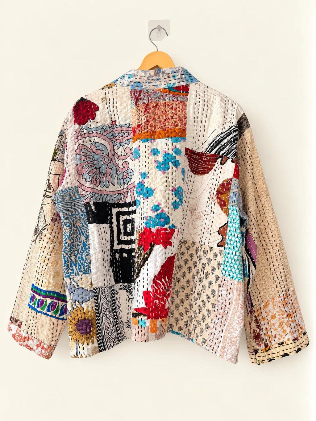 Silk Kantha Jacket - Ivory Trail (Back)