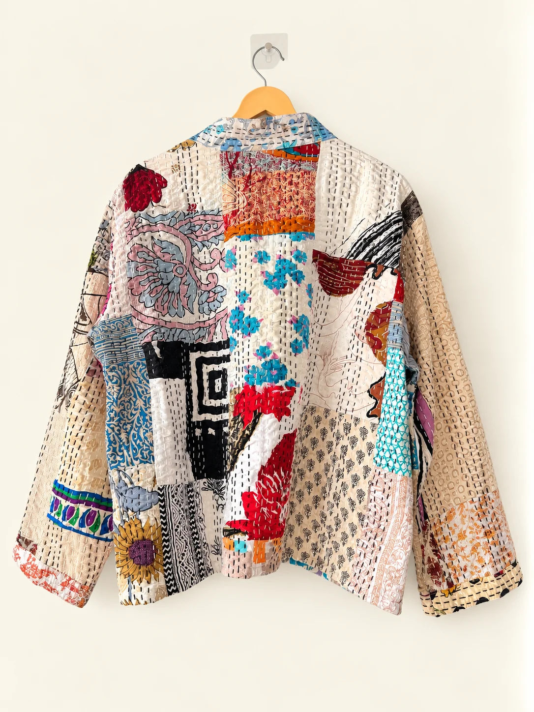 Silk Kantha Jacket - Ivory Trail (Back)
