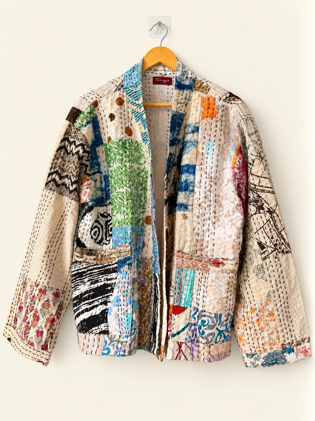 Silk Kantha Jacket - Ivory Trail (Front)