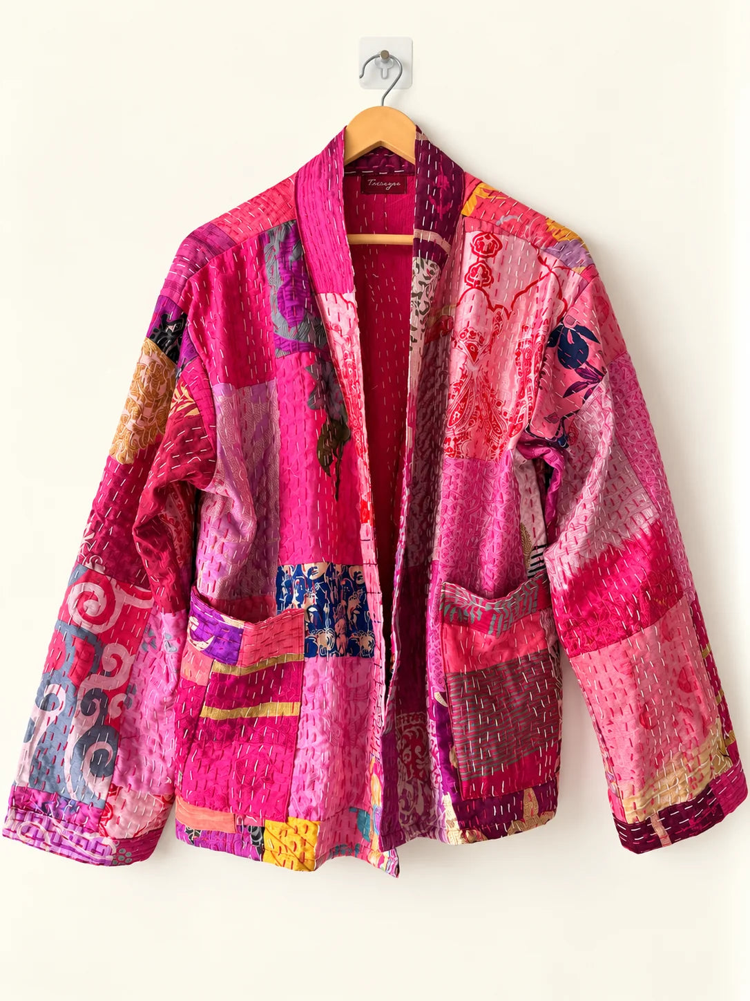 Silk Kantha Jacket - Magenta Bloom (Front)
