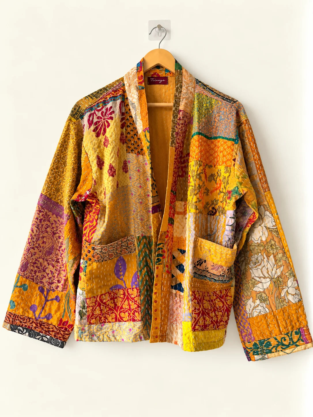 Silk Kantha Jacket - Marigold Patch (Front)