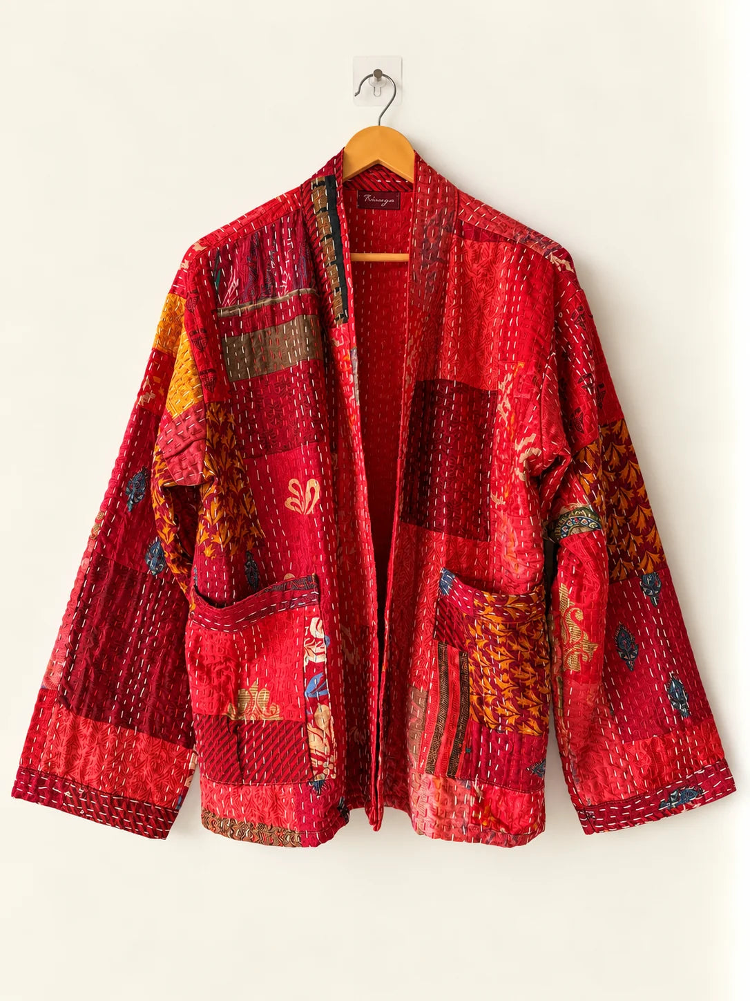 Silk Kantha Jacket - Ruby Patchwork (Front)