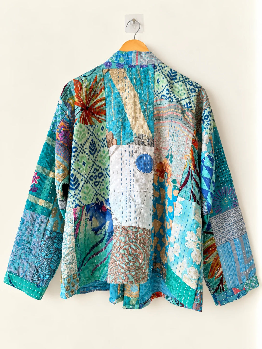 Silk Kantha Jacket - Turquoise Tide (Back)