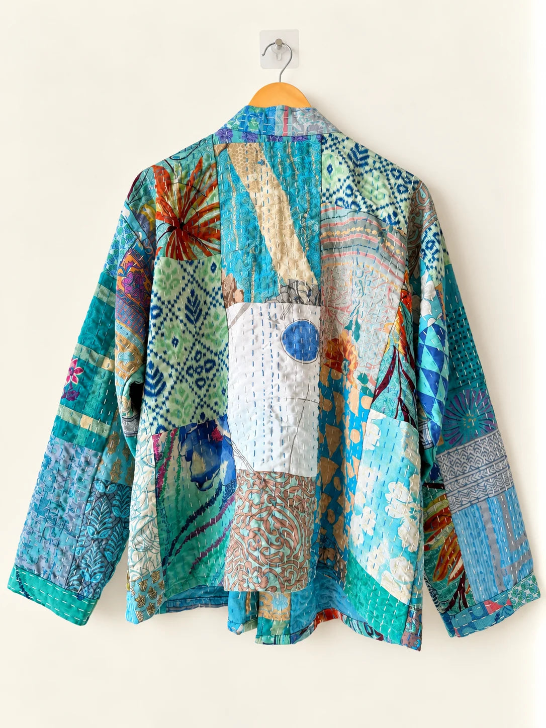Silk Kantha Jacket - Turquoise Tide (Back)